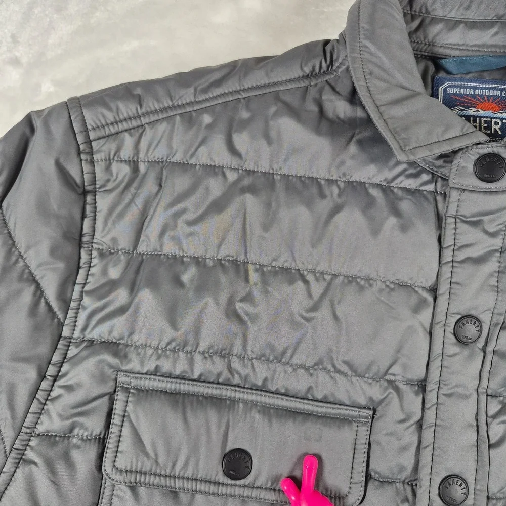 Faherty Atmosphere Full Zip Jacket Men's Small Gray Puffer‎ Snap Button Comfort